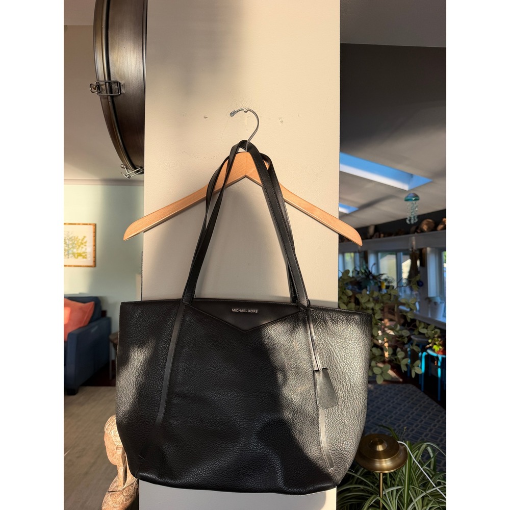 Michael Kors Tote Bag Women Large Black Excellent Pebbled Leather Quiet Luxury